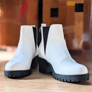 MIA Jody White Black Lug Sole Heeled Chelsea Boot